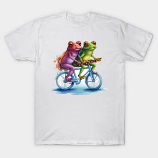 two frogs riding a bicycle T-Shirt